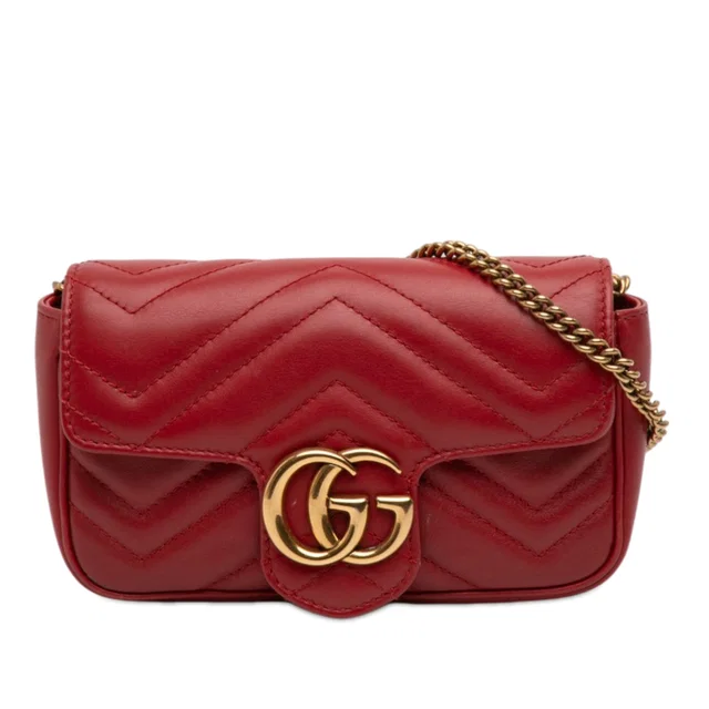 Red Gucci Mini GG Marmont Matelasse Leather Flap Crossbody in Red Leather from Designer Revival