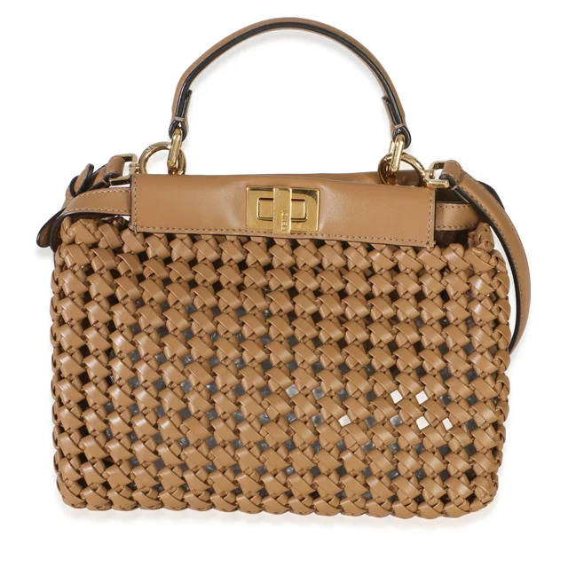 Fendi Cappuccino Woven Calfskin Mini Peekaboo Iconic Satchel in Calfskin from myGemma