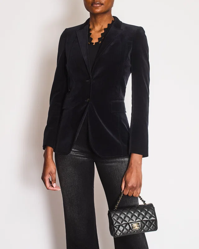 Gucci Black Velvet Single-Breasted Blazer with Logo Buttons Size IT 38 (UK 6) in Black Velvet from Sellier