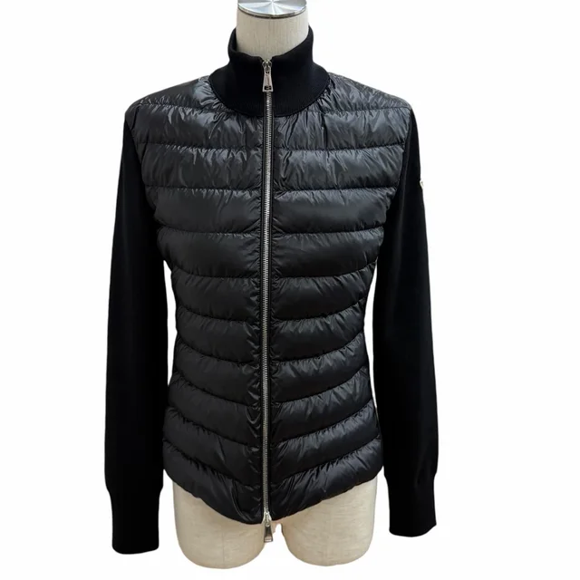 Moncler Cardigan Tricot Logo Patch Contrast Design Down Jacket Black XS in Black Nylon from The Reluxe