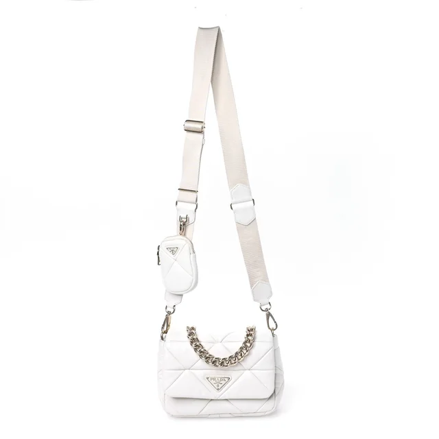 Prada Triangle Quilted Patchwork System Flap Nappa Re-Nylon Bag - White in White Nappa leather from H&T