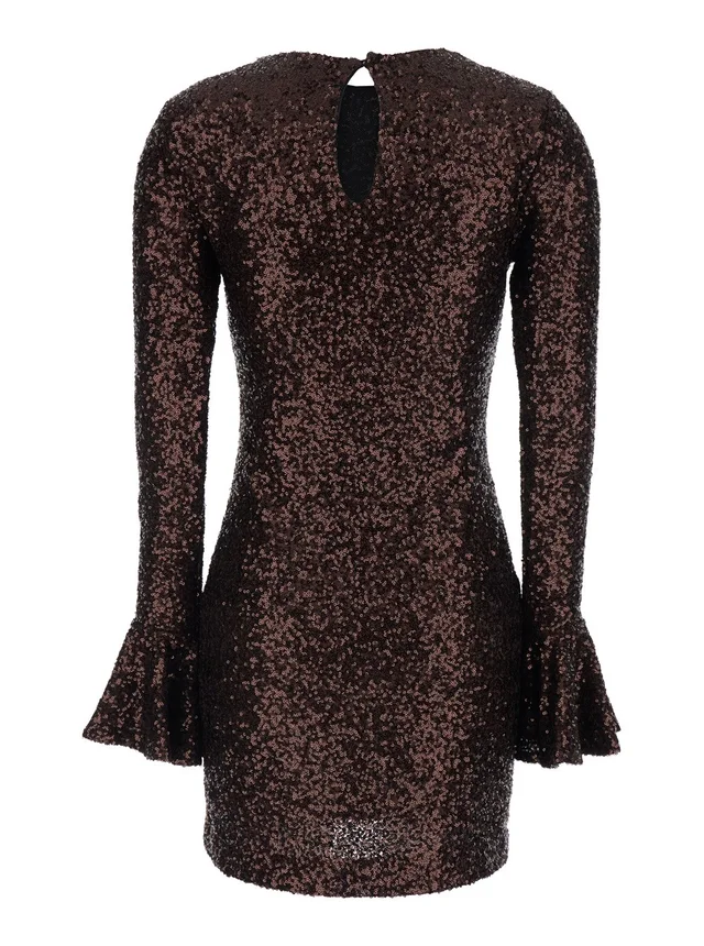 Leplain Brown Dress with Round Neck and All-Over Applied Sequins in fabric for Women in Brown, photo 3 of 3 from Gaudenzi Boutique