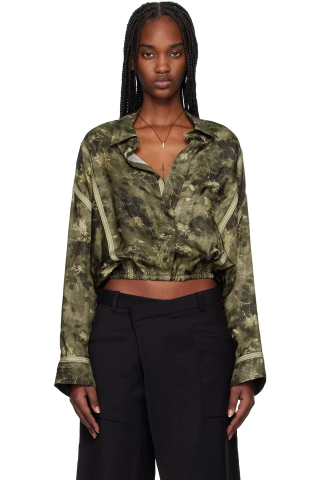 Khaki Taped Crossover Bubble Shirt, image 1 of 1 from SSENSE