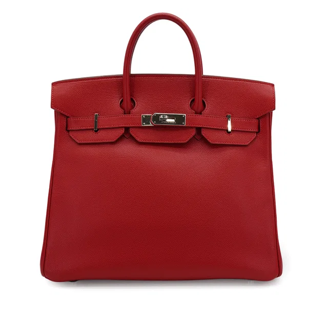 Hermès Haut A Courroies 32 Rouge Casaque Couchevel Hand Bag 2000 Square D Silver Hardware in Red Leather from Luxury Promise