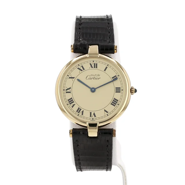Must Vendôme watch, large model, in vermeil. Ref: Cartier - 17. Circa 1990 in Leather from Collector Square, photo 2 of 2