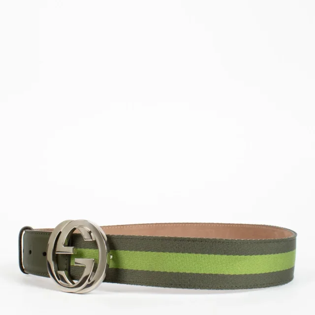 Gucci GG Buckle Green Web Belt - Size 85 in Green Canvas from Labellov, photo 2 of 3