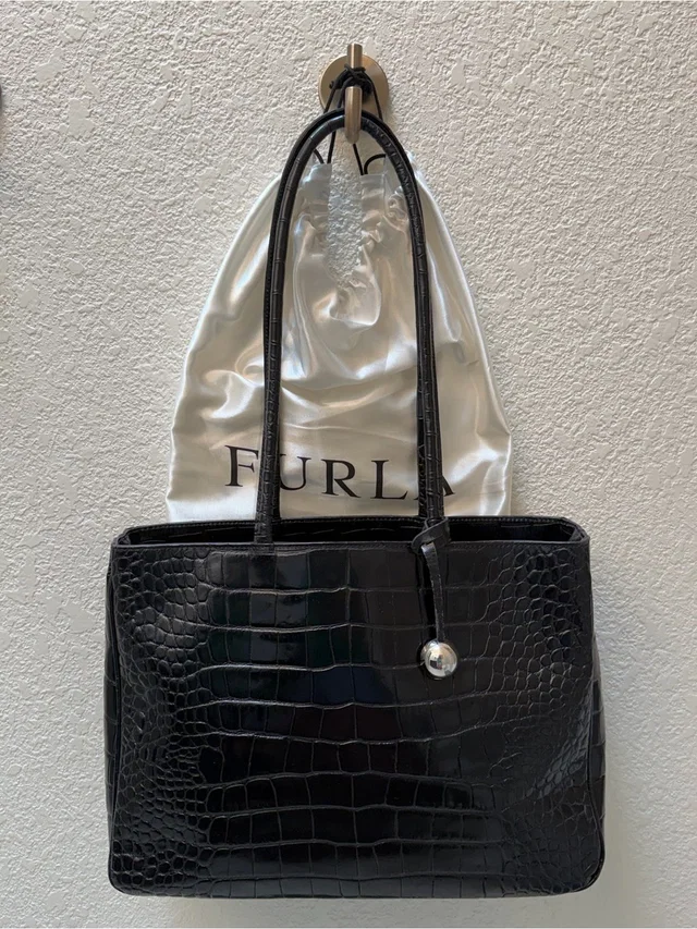 Furla Croc-Embossed Patent Leather Tote in black Patent leather from Poshmark