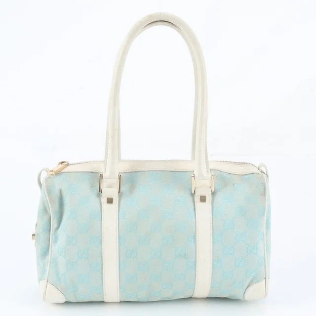 Gucci GG Canvas Mini Boston Leather Handbag Tote in Canvas from The Reluxe