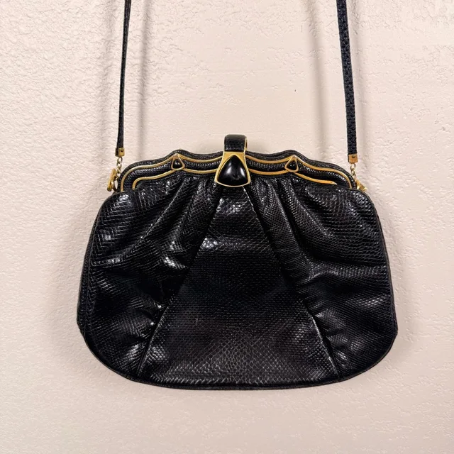 Judith Leiber Vintage Gold Lizard Black Embossed Clutch Handbag in black Lizard from Poshmark, photo 1 of 1