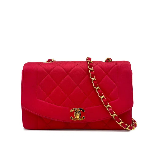 Chanel Vintage Diana Small Chain Shoulder Bag Red Satin in Red Satin from Luxury Promise