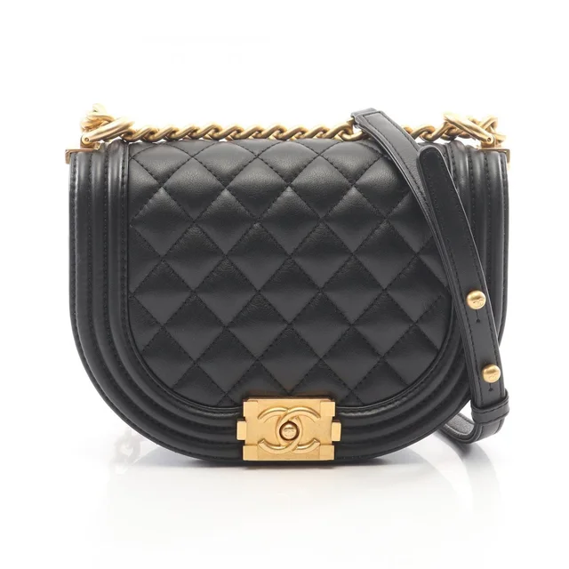 Chanel Shoulder Bag Boy Small Black Lambskin Chain in Black Lambskin from The Reluxe