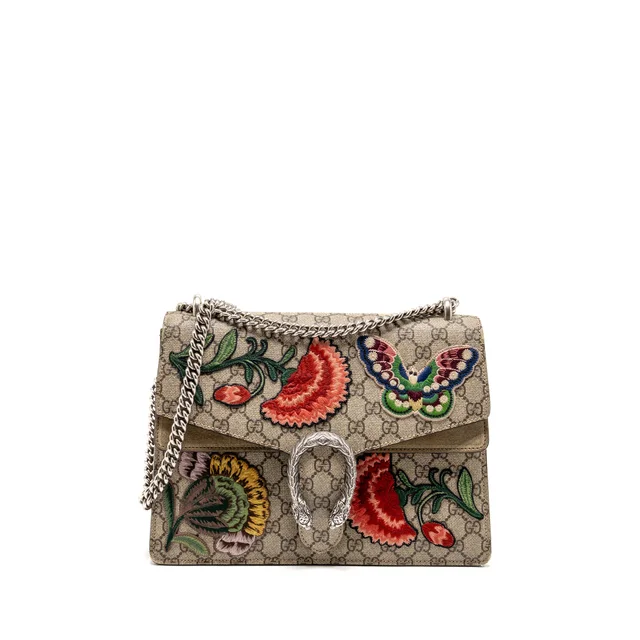 Gucci Medium Embroidered Dionysus Shoulder Bag GG Supreme Canvas/Leather Multicolour SHW in Canvas from EMIER