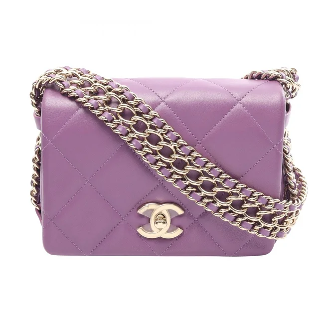 Chanel Shoulder Bag Quilted Small Flap Purple Lambskin Chain in Purple Lambskin from The Reluxe