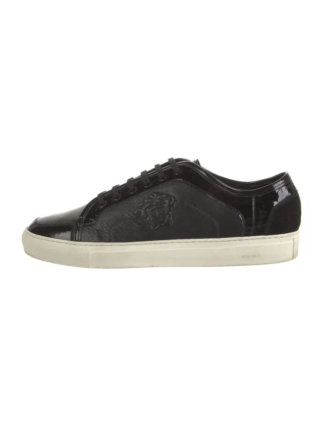 Versace Medusa Insignia Leather Sneakers in black Leather from The RealReal