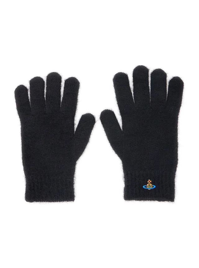 VIVIENNE WESTWOOD Black Gloves with Orb Logo Embroidered on the Front in Wool Blend Unisex in Black 60% Alpaca 10% Mohair 30% Polyamide, photo 2 of 6 from Gaudenzi Boutique