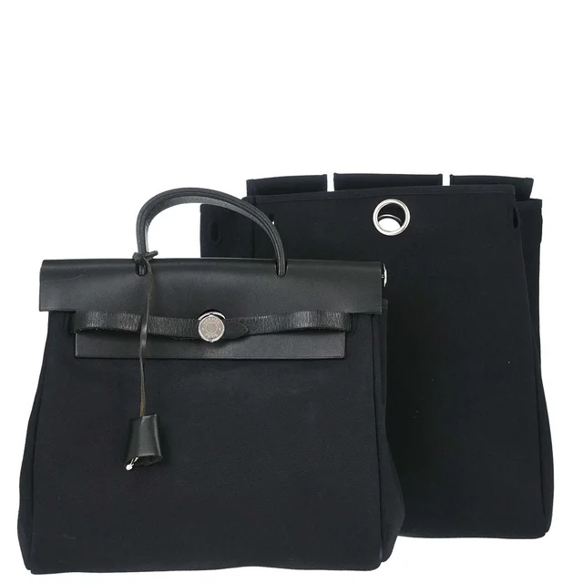 Hermès Black Toile Officier Herbag a Dos 2 in 1 Backpack in Black Leather from AMORE Vintage Tokyo