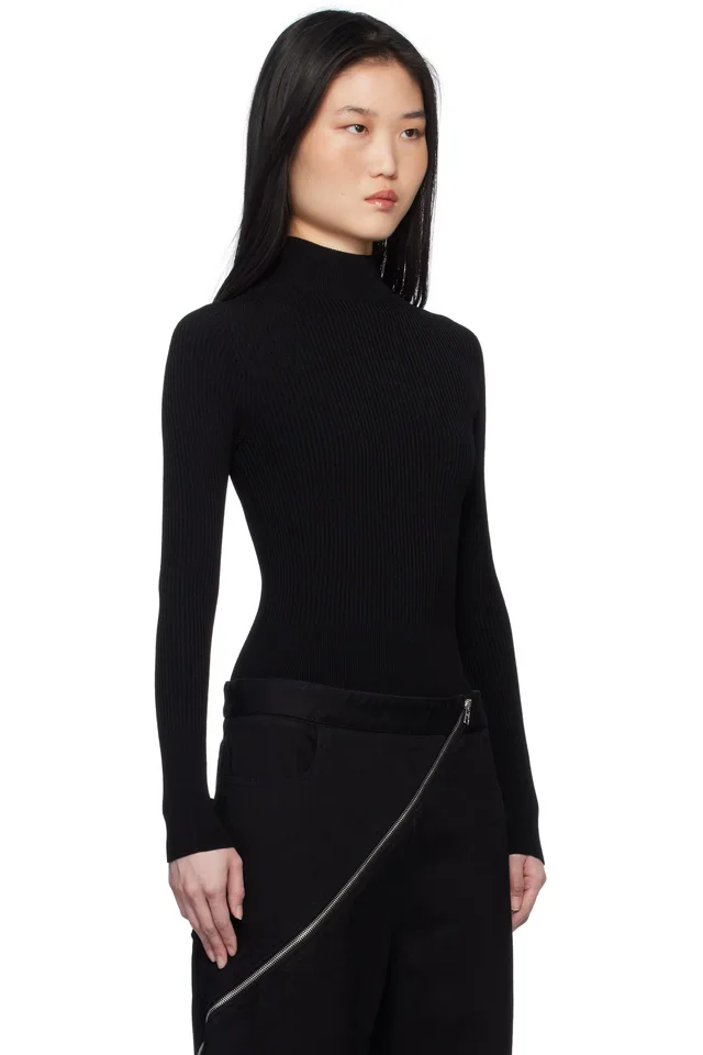 ALAÏA Black Ribbed Knit Bodysuit, photo 2 of 5 from SSENSE