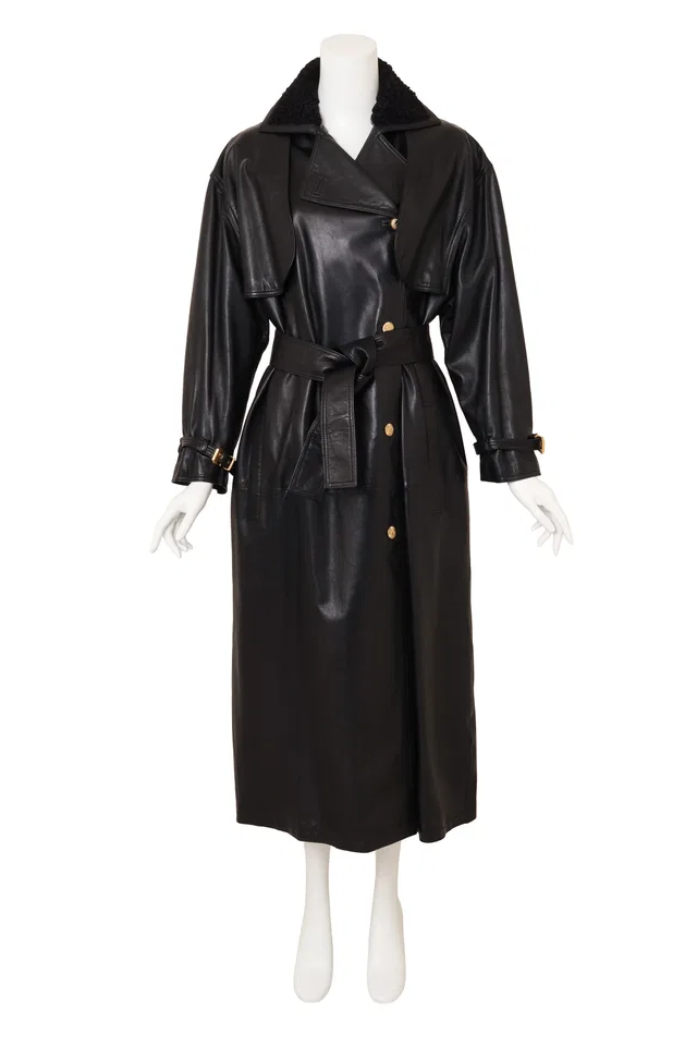 Versace Shearling Collar Leather Trench in Leather from Recess LA