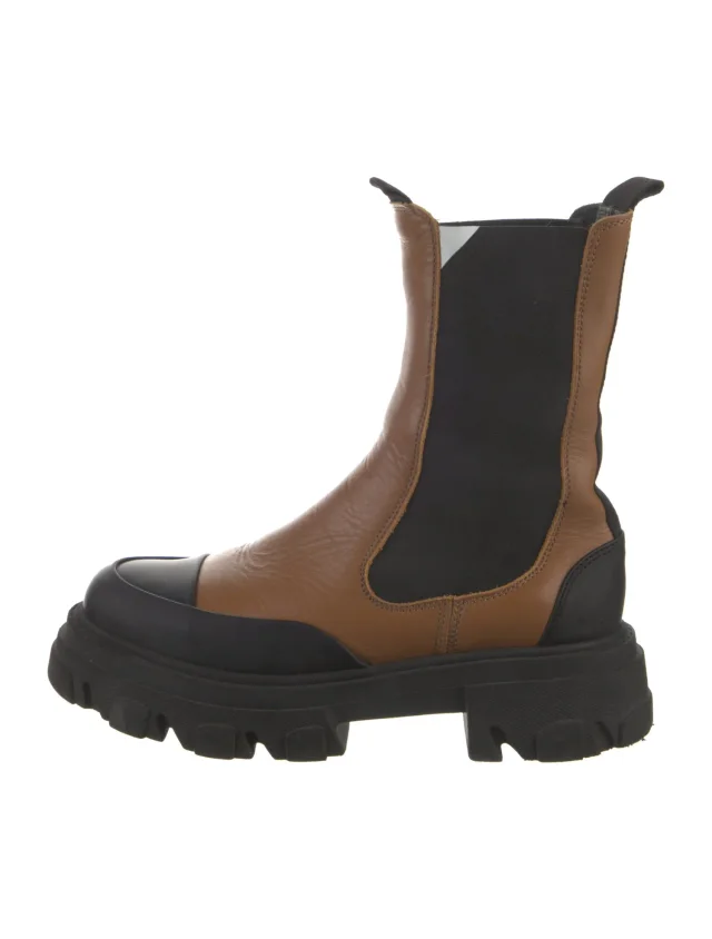 GANNI Leather Colorblock Pattern Chelsea Boots in brown|red Leather from The RealReal