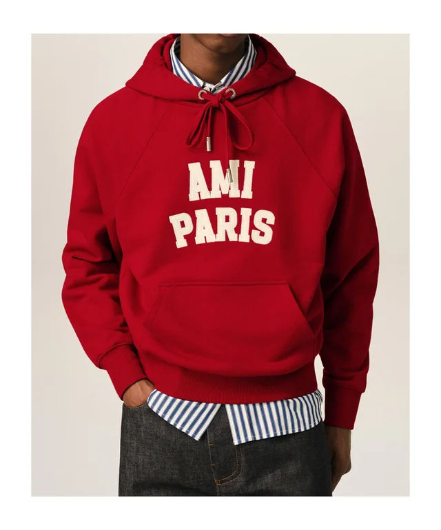 Red cotton hoodie with Ami Paris embroidery, photo 2 of 6 from SENSER