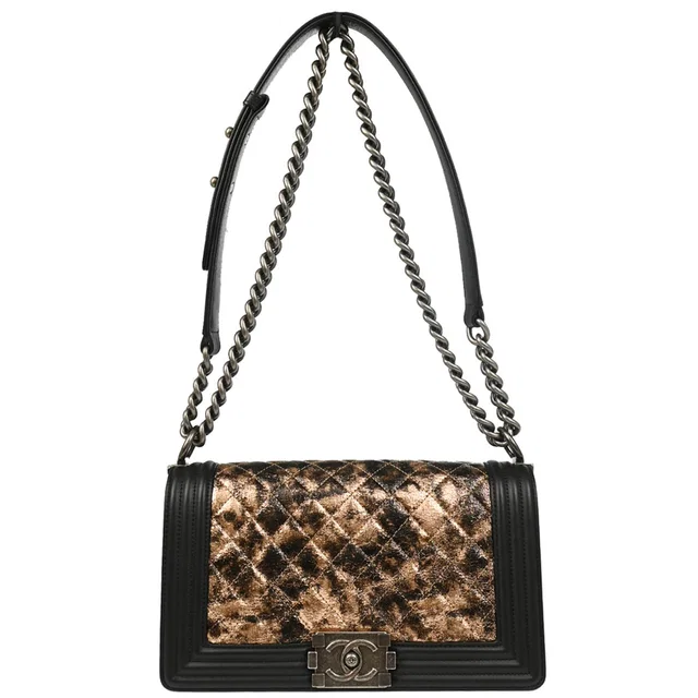 Boy Chanel 2018-2019 Black Bronze Lambskin Medium Shoulder Bag in Black Lambskin from AMORE Vintage Tokyo