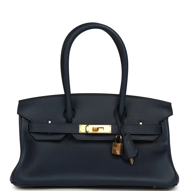 Hermès Shoulder Birkin Light 29 Bleu Abysse Evercolor Gold Hardware in Blue Goatskin from Madison Avenue Couture