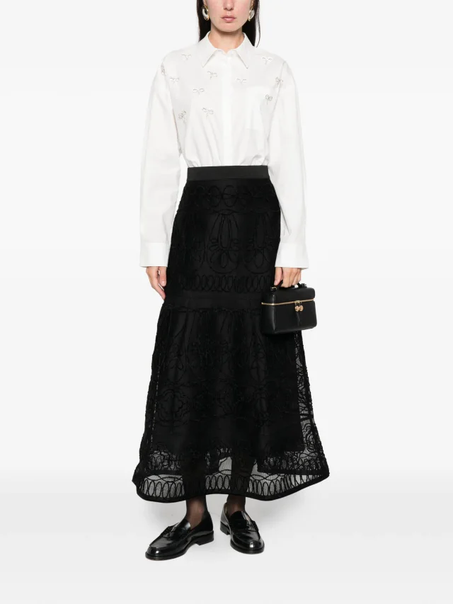Maje embroidered basket-weave knit skirt, photo 2 of 2 from FARFETCH