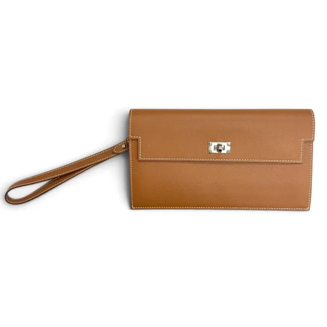 Hermès Kelly Pocket Long Veau Madame Gold Silver Wallet in Gold Calfskin from The Reluxe