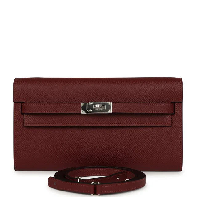 Hermès Kelly Wallet To Go Rouge H Epsom Palladium Hardware in Burgundy Epsom leather from Madison Avenue Couture