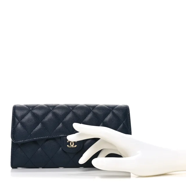 Chanel Caviar Quilted Large Gusset Flap Wallet Navy in Navy Caviar leather from FASHIONPHILE, photo 2 of 8