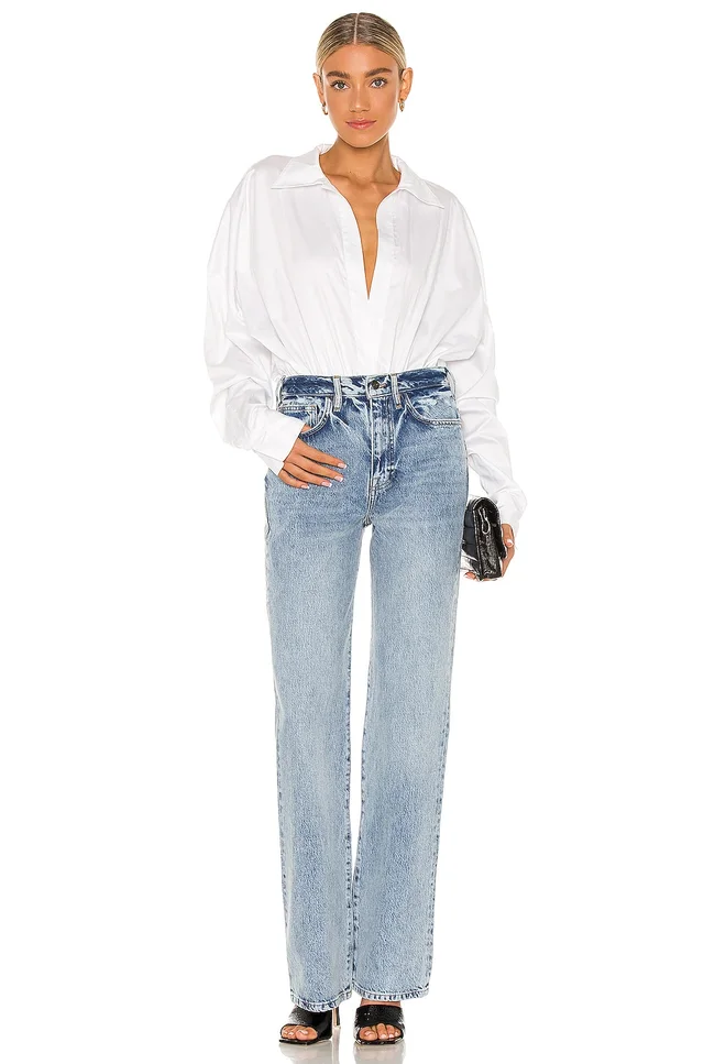 Norma Kamali Oversized Boyfriend Shirt Bodysuit in White, photo 5 of 5 from REVOLVE (Canada)