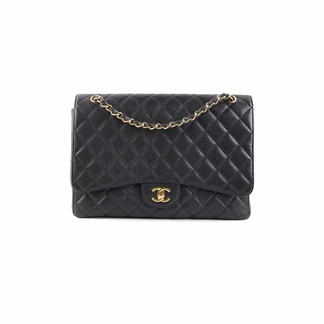 Chanel Maxi single Flap Quilted Caviar Black in Black Caviar leather from The Purse Affair
