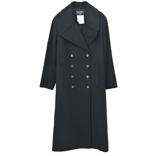 Chanel 1993 Coat Black #38 in Black Cashmere from AMORE Vintage Tokyo