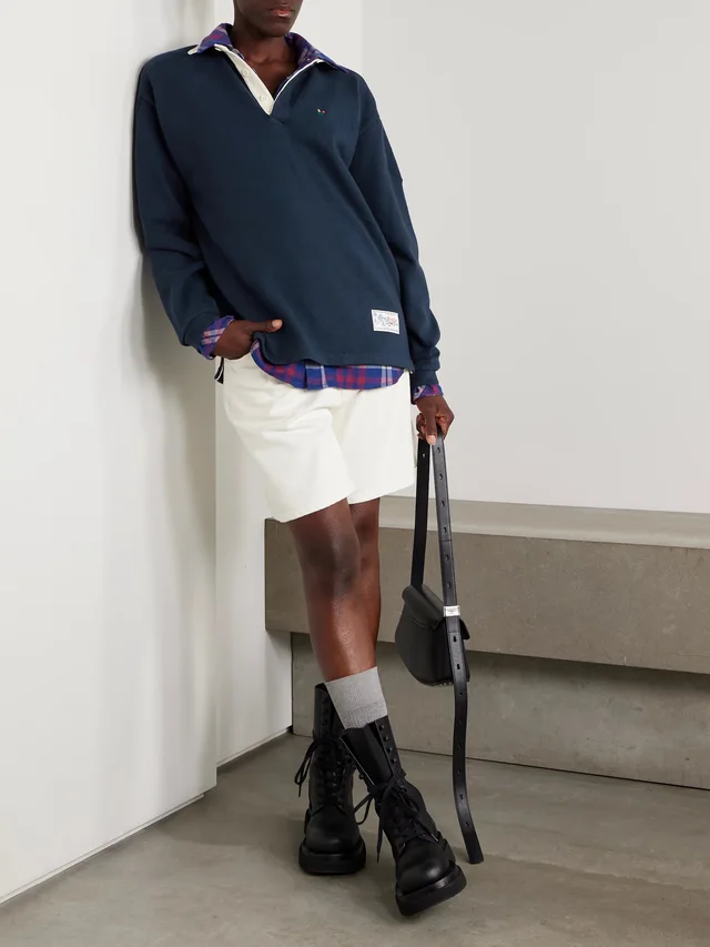 AIMÉ LEON DORE Crest embroidered ribbed cotton polo shirt in Blue, photo 2 of 2 from NET-A-PORTER (Canada)