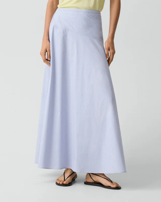 Theory Angled Yoke Skirt in Striped Cotton-Blend, photo 5 of 5 from Theory