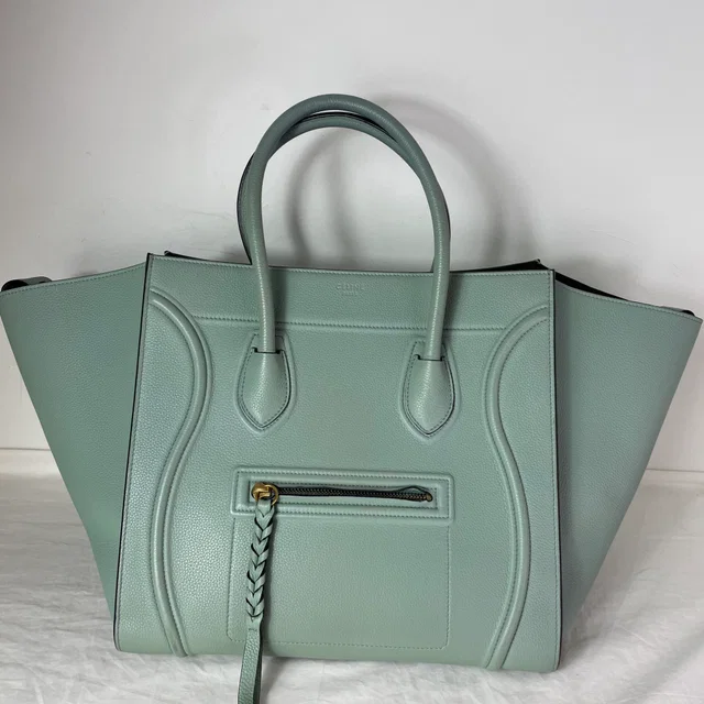 Celine Mint Green Medium Luggage Phantom Bag in Green Calfskin leather, Metal from Reowned