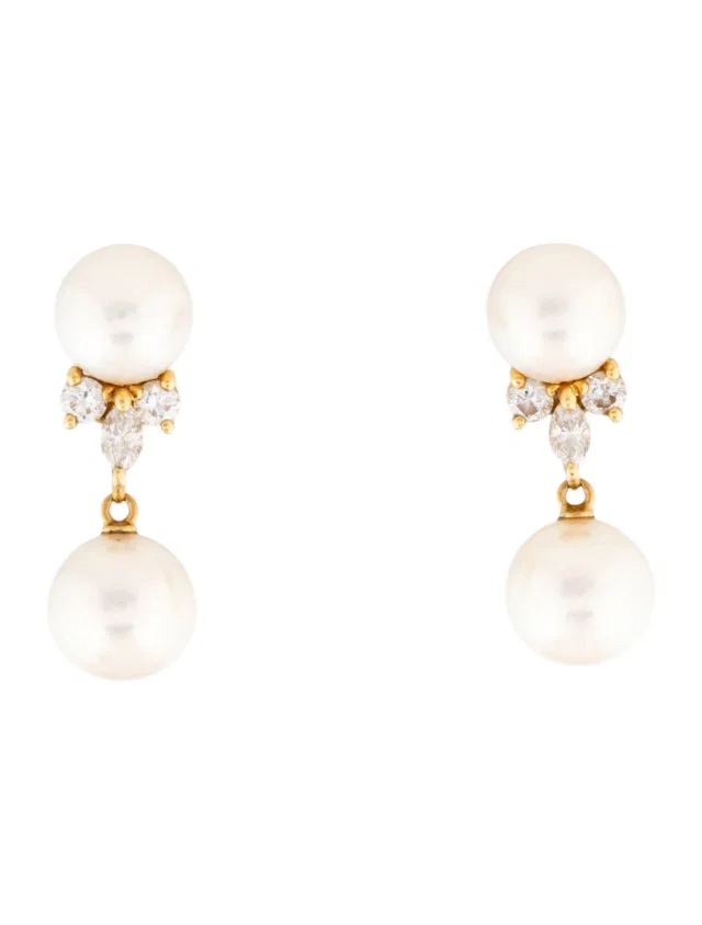 Mikimoto 18K Pearl & Diamond Drop Earrings in multicolor from The RealReal