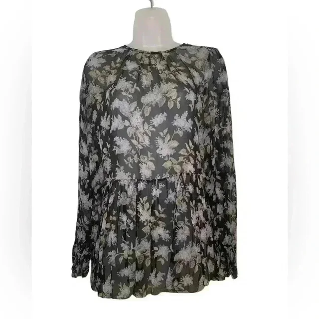 Zimmermann Floral Sheer Silk Blouse Size 2 in black|purple Silk from Poshmark