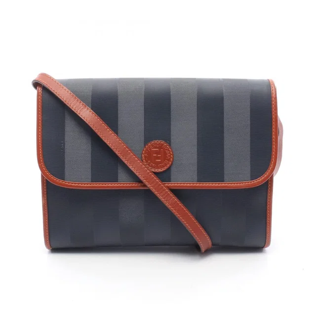 Fendi Shoulder Bag Pecan Navy Brown Canvas Leather in Brown Canvas from The Reluxe