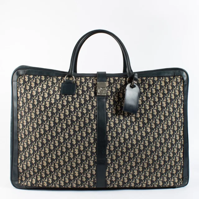 Dior Vintage Blue Oblique Large Suitcase in Blue Canvas from Labellov