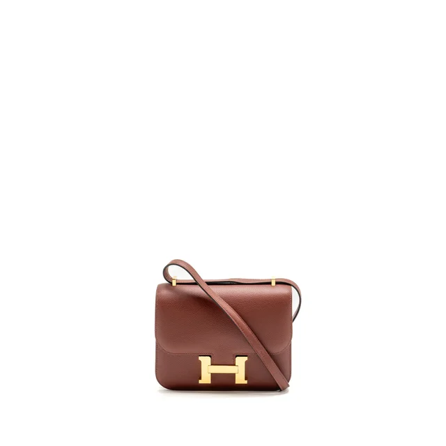 Hermès Mini Constance Evercolor Rouge H GHW Stamp Z in Burgundy Leather from EMIER