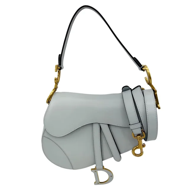 Dior Saddle Leather Satchel Shoulder Bag Light Blue in Blue Leather from Dallas Designer Handbags