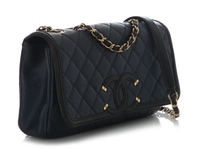 Chanel Medium Navy and Black Quilted Caviar CC Filigree Flap in Black Caviar leather from Ann's Fabulous Finds, photo 5 of 9