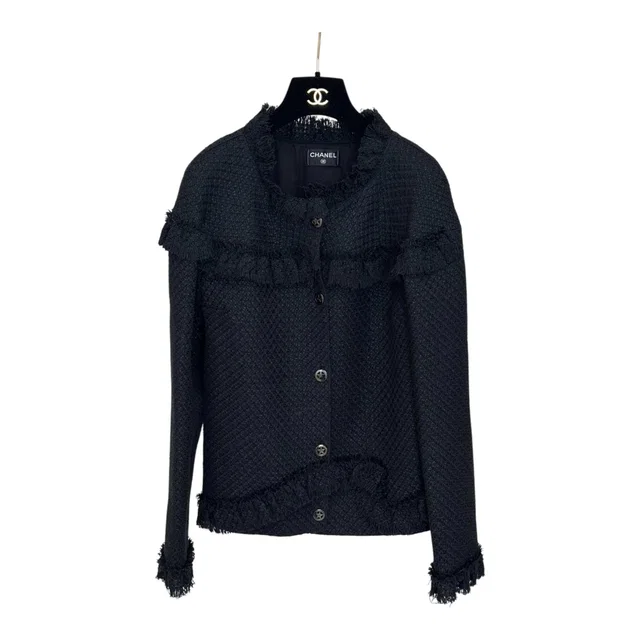 Chanel Black Cotton Ruffled Jacket in Black Silk from Luxury Promise