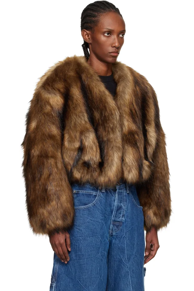 Alexander Wang Brown Cropped Faux-Fur Jacket, photo 2 of 4 from SSENSE