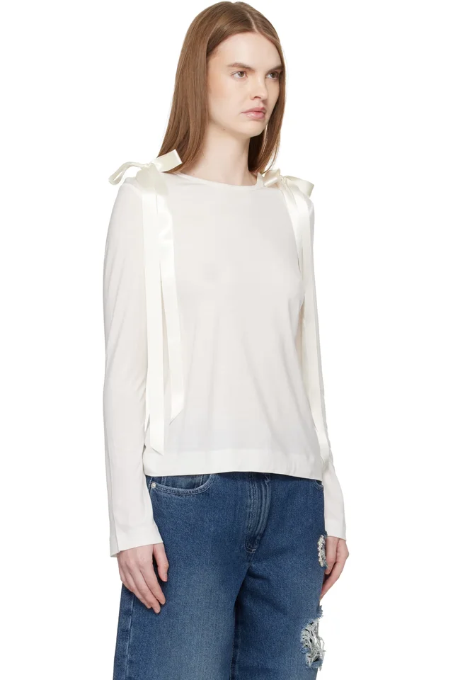 Simone Rocha Off-White Bow Ribbon Tail Long Sleeve T-shirt, photo 2 of 4 from SSENSE