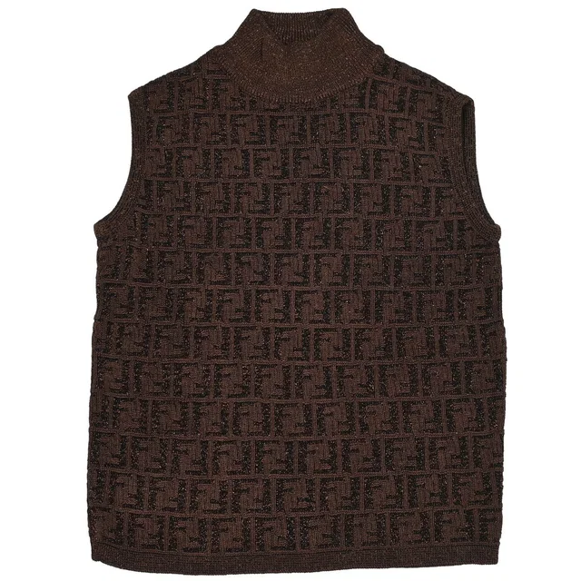 Fendi Sleeveless Top Zucca Glitter Brown #38 in Brown Nylon from AMORE Vintage Tokyo