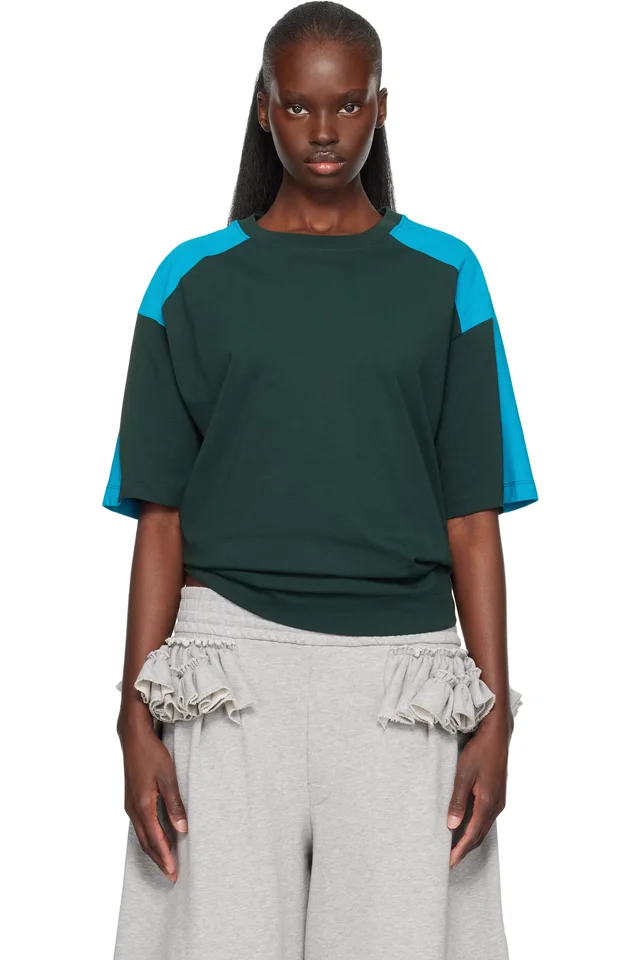 Dries Van Noten Green & Blue Loose Fit T-shirt, image 1 of 1 from SSENSE