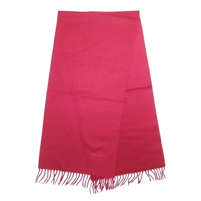 Chanel Cashmere Scarf Oval Shawl Logo Embroidery Bordeaux in Burgundy Cashmere from The Reluxe