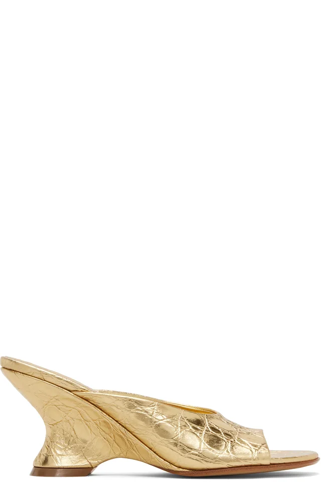 Dries Van Noten Gold Open-Toe Leather Mule Heeled Sandals, image 1 of 1 from SSENSE